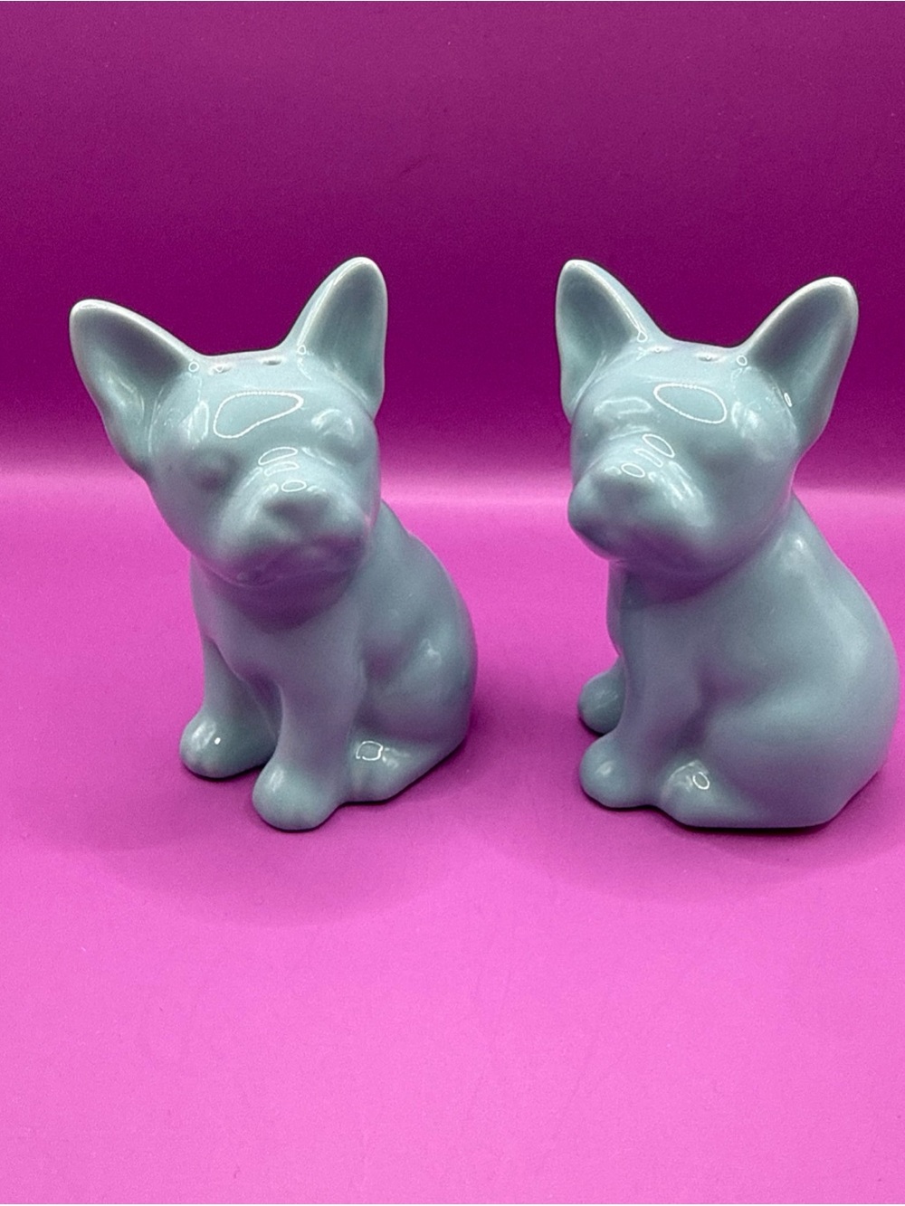 Frenchie French Bulldog Salt & Pepper Shaker Set Blue Stoneware 3.5” Target 2015